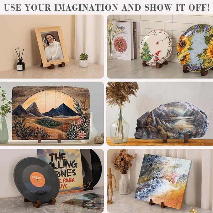 ANBOXIT Plate Display Stand, 6 Inch Plate Holder for Displaying, Decorative Picture Frame Dish Photo Plaque Platter Wood Stand