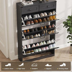Shoe Cabinet with 3 Flip Drawers & 2 Drawers,Freestanding Shoe Storage Cabinet for Entryway,Farmhouse Narrow Slim Organizer Rack for Foyer,Hallway,Black