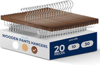 SereneLife 20 Pack Skirt and Pant Hanger with Adjustable Non-Slip Steel Clips, Premium Wooden, 360° Swivel Hook & 10 lb Capacity – Space-Saving Heavy-Duty Hangers for Jeans, Shorts & Slacks (Brown)