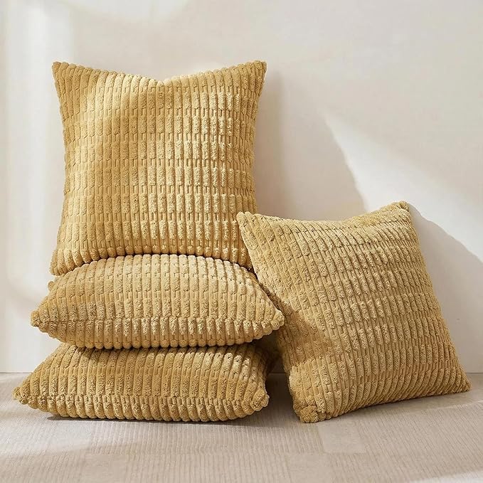 Fancy Homi 4 Packs Decorative Throw Pillow Covers for Living Room Couch Bed, Modern Farmhouse Boho Home Décor Accent Cushion Case, 20" x 20", Mustard Yellow