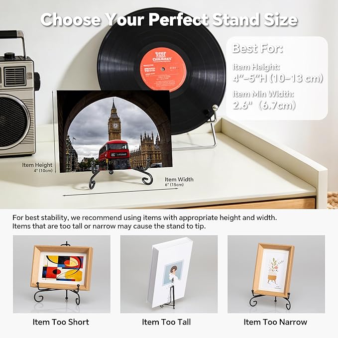 Artliving Plate Stands for Display, 4 Inch Black Iron Easel Plate Display Photo Holder Stand, Displays Picture Frames, Decorative Plates, Tablets and Art (4 pack)