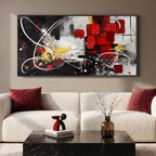 Extra Large Framed Red Black and White Abstract Wall Art for Living Room, Modern Canvas Prints Horizontal Artwork for Walls, Red Gold Geometric Pictures for Dining Bedroom Hallway Wall Decor 30x60 In