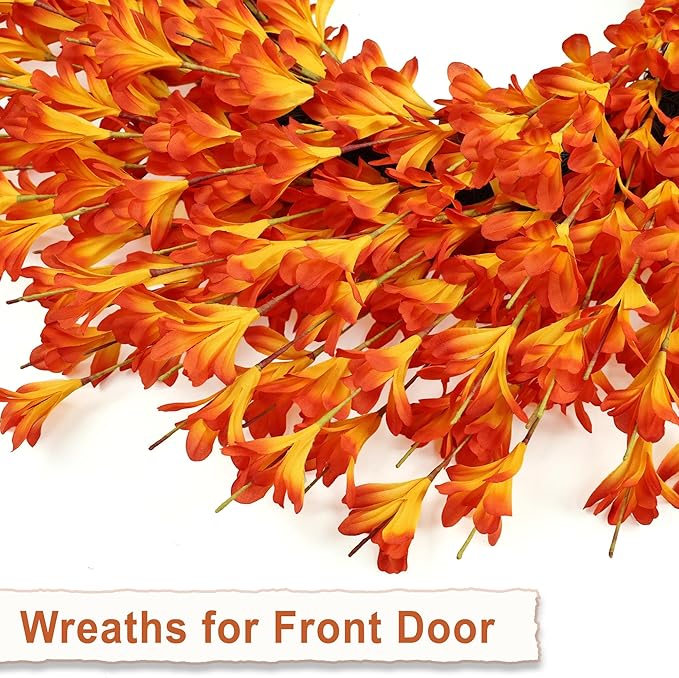 26 Inch Fall Wreaths for Front Door Outside，Realistic Autumn Wreath Outdoor，Large Halloween Thanksgiving Artificial Flowers Wreath，Fall Decorations for Home Front Porch Yard Window Farmhouse Decor