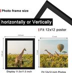 12x12 Picture Frame Set of 5, Black Wooden Frame 12x12 Square Wall Gallery Poster Photo frame with Durable Shatter Resistant Plexiglass,Horizontal and Vertical Formats for Wall Hanging best gift