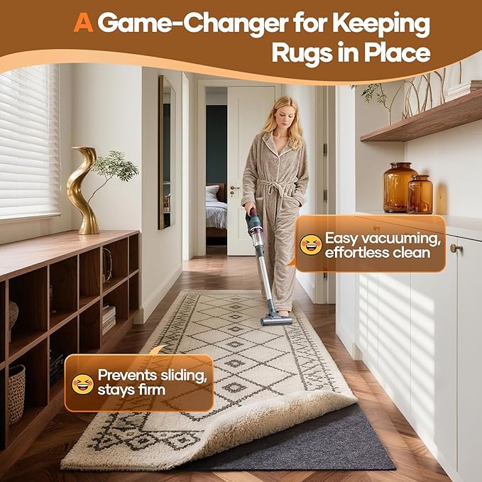 Veken Non Slip Cushioned Runner Rug Pad Gripper 2 x 8 Ft, Felt and Silicone Backing, 1/4 inch Thick Carpet Liner for Hardwood Floors and Finishes, Under Area Rugs Anti Skid Mat, Keep Rugs in Place