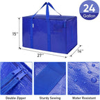 TICONN 2 Pack Extra Large Moving Bags Heavy Duty with Zippers & Carrying Handles, Durable Storage Bags Moving Boxes for Closet Organizers and Storage (2 Pack, Blue)