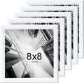 KTKDE 8x8 Picture Frame Set of 5, White Wooden frames, Wall Hanging for Tapletop Display, Best Square Photo Frame Studio Gallery for Photos, Posters & Art Prints