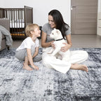 2.6'x8' Runner Rug Washable Rug;Modern Abstract Soft Thin Runner Rug Dark-Black