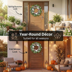 26 Inch Eucalyptus Wreaths with Roses, Hydrangeas, Lavender, Berries, Salal Leaves, Ferns, Dusty Miller, Green Summer Spring Wreaths for Front Door, Large Wreath for Porch Decor