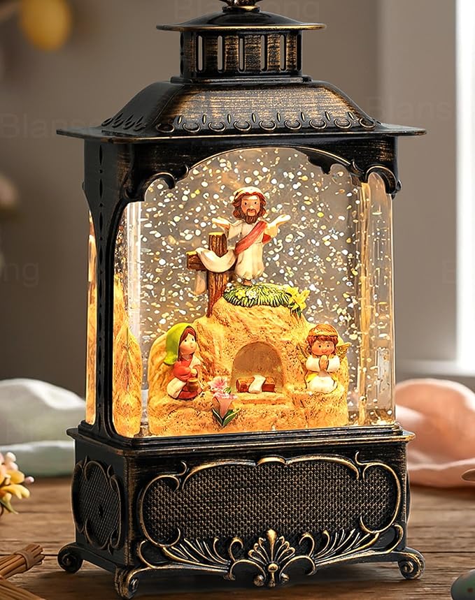 Empty Tomb Easter Scene and Cross Decoration Easter Snow Globe Resurrection Scene Cross Jesus Tomb Tray Jesus Nativity Scene Easter Decorations for Home Christian Gifts