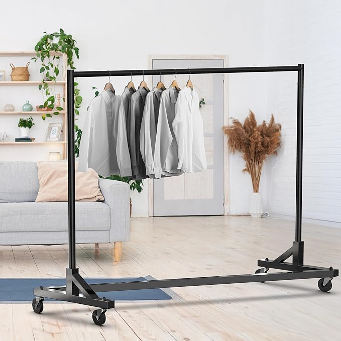 Simple Houseware Industrial Grade Z-Base Garment Rack, 500lb Load with 63 Inches Extra Long Bar, Black