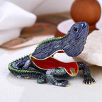 Hand Painted Lizard Trinket Box for Home Decor Accents, Enamel Hinged Jewelry Box for Bookshelf Office Table Desk Decoration, Classical Figurine Collectible Keepsake Animal Sculptures (Lizard)