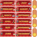 Zonon 48 Pcs Months of the Year Bulletin Board Set 12 Monthly Headliners Holiday Seasonal Monthly Bulletin Board Borders with 36 Round Blank Confetti Cutouts for Classroom(Movie Night Style)