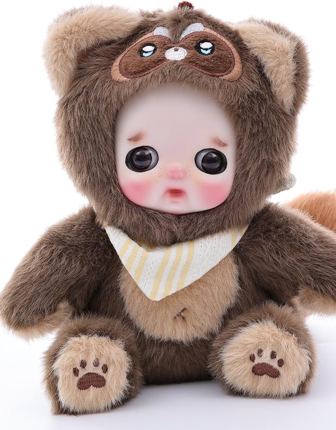 6" Hand-Painted Porcelain Face Doll with Acrylic Cotton Body, Small Ceramic Collectible Doll for Shelf & Desk Decor, Aesthetic Home Display, Collectors & Unique Birthday Gift (Brown)