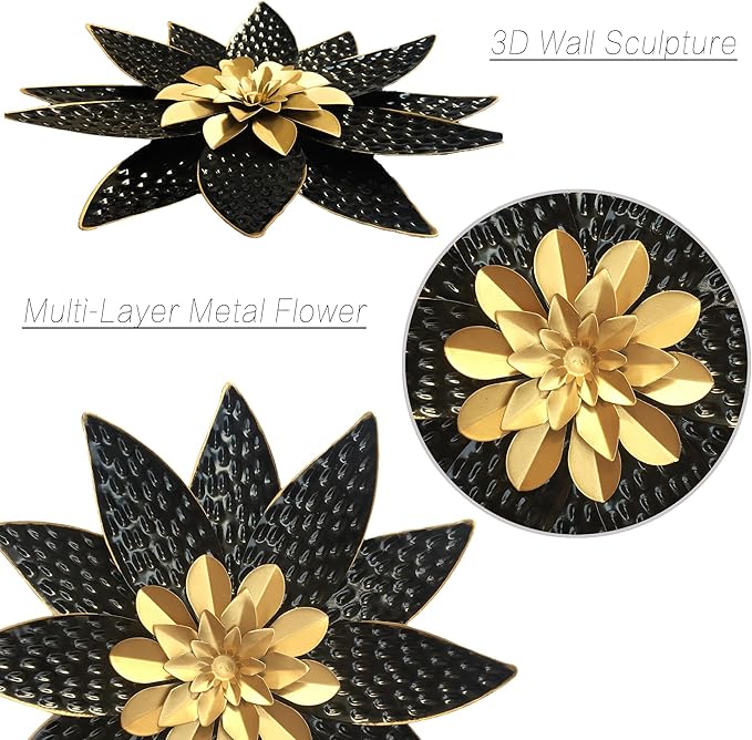 Metal Flower Wall Art Decor,10" Rustic Modern Antique Floral Sculpture, Distressed Iron Wall Hanging Home Decoration Accent Artworks for Indoor Kitchen Bedroom Living Office Outdoor Garden Patio
