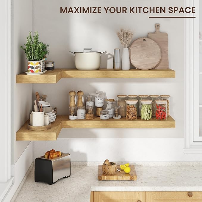 Venusmiles Floating Shelves for Wall, 30" W x 12" D x 2" H, 2 Pack of Long Wall Mounted Engineered Wood Shelves with Invisible Brackets for Living Room, Bedroom, Bathroom, Kitchen Decor, Oak