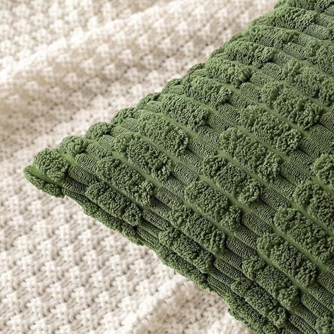 MIULEE Pack of 2 Spring Corduroy Decorative Throw Pillow Covers 18x18 Inch Soft Boho Striped Pillow Covers Modern Farmhouse Home Decor for Summer Sofa Living Room Couch Bed Moss Green
