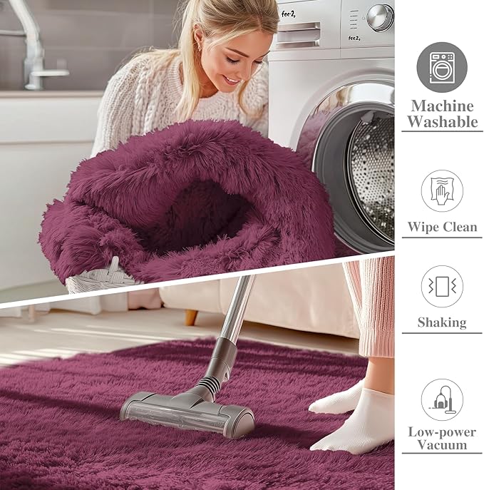OLANLY 2x8 Machine Washable Runner Rugs for Hallway, Soft Fluffy Shaggy Bedside Rugs for Bedroom, Living Room, Indoor Floor Carpet for Kids Girls Boys, Nursery Rooms, Home Decor Aesthetic, Burgundy