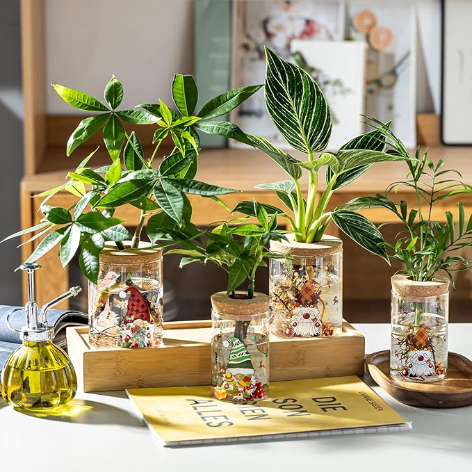 Christmas Vases, 2 Sizes Propagation Jars with Christmas Decorations Patterns, Desktop Glass Hydroponic Planter for Plant Cuttings, for Plant Lovers (18)