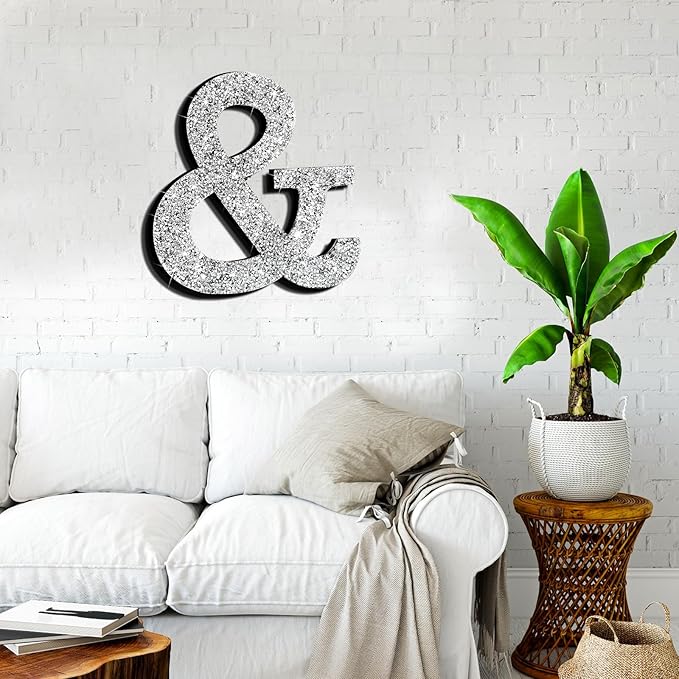 Qunclay 12'' Silver Crystal Diamond Bling Letters Crushed Diamond Decoration Wooden Glitter Letter with Screw and Hooks Rhinestone Gift for Wedding Y2k Mcbling Bedroom Wall Decor (Symbol)