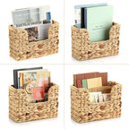 BTSKY Woven Hanging Magazine Holder, Water Hyacinth Magazine Basket, Wall Mounted Storage Basket for Books & Files, Wall File Organizer Magazine Rack with Handle for Home & Office - 11.8x4.3x7.9 Inch