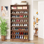 Tribesigns 2PCS Shoe Cabinet, 9 Tiers 40-45 Pairs Heavy Duty Wood Freestanding Shoe Storage Cabinet, 70.8'' Tall Shoe Cabinet with Open Storage for Entryway (Brown)