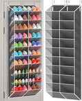 20-30 Pairs Over the Door Shoe Organizer, Breathable Mesh Pocket Hanging Shoe Storage for Closet, 10-Tier Door Shoes Rack, Handing Shoes Holder Fit All the Family's Sneakers, Boots, Heels, Dark Grey