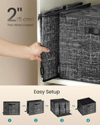 SONGMICS Shoe Organizer for Closet, Set of 2, Shoe Storage Box with Clear Lid, Foldable Fabric Bins, Holds 32 Pairs Total, Reinforced Handles, 16.5 x 16.5 x 12.5 Inches, Ink Black ULSP602B01