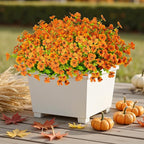 Artificial Fake Flowers for Outdoors Fall Autumn Decorations,Faux Mums Flowers Silk Daisy Plants Greenery Realistic UV Resistant for Outside Planter Front Porch Patio Boxwood Garden 16 Bundles(Orange)