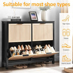 4 Flip Drawers Shoe Cabinet Storage for Entryway, Narrow Hidden Wood Shoes Organizer Cabinet Front Door Entrance Thin Free Standing Front Door Shoe Rack Storage for Entryway(Oak&Black)