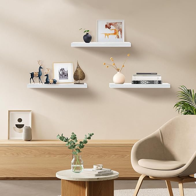 Upassion Floating Shelves for Wall Set of 3, 36" White Wall Shelves for Home Decor, Frame Display White Floating Shelf for Living Room, Bedroom, Bathroom, Kitchen