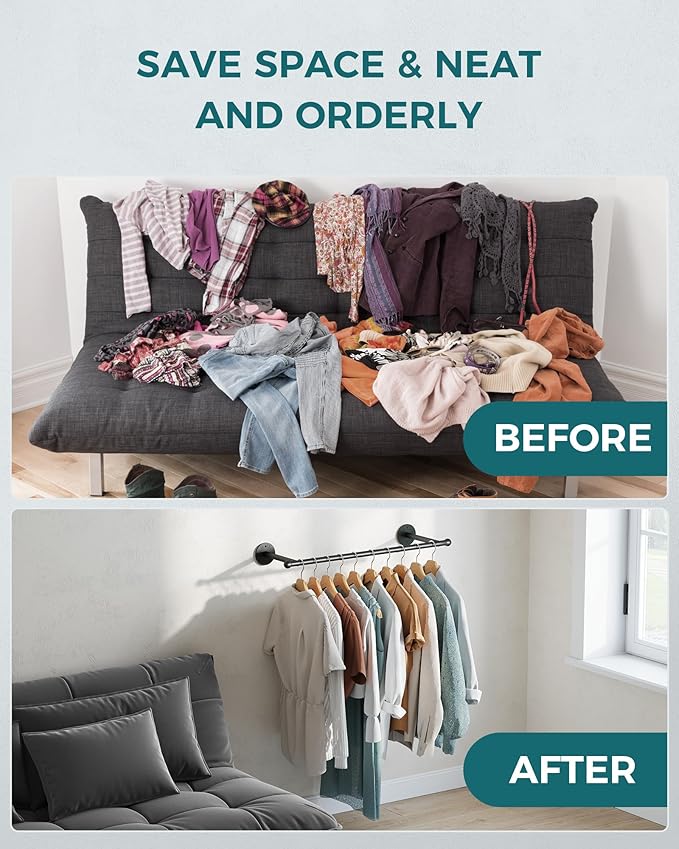 OROPY Industrial Pipe Clothing Rack, Wall Mounted Clothes Rack, Closet Rods For Hanging Clothes, 33" Multi-purpose Hanging Rod for Laundry Room, Bedroom and Closet Storage