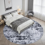Round Area Rug for Living Room: 6 ft Washable Modern Abstract Soft Thin Rug Indoor Floor No Slip Stain Resistant Carpet for Bedroom Dining Room Farmhouse Nursery Home Office - Black