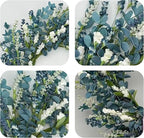 22 Inch Blue Floral Wreath for Front Door, Artificial Spring Summer Wreath with Free Pink Sash, All Seasons Eucalyptus Greenery Wreath for Indoor Outdoor Home Wall Wedding Decor