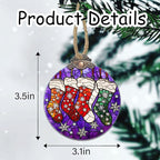 Stained Glass Christmas Decorations, Colorful Socks Suncatcher for Window Christmas Tree Hanging Ornaments Silver Snowflake Sun Catcher Xmas Decor Gifts for Women Men Mom Nana Friend