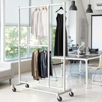 Simple Houseware Dual Bar Adjustable Clothing Garment Rack, 72 Inches Height, White