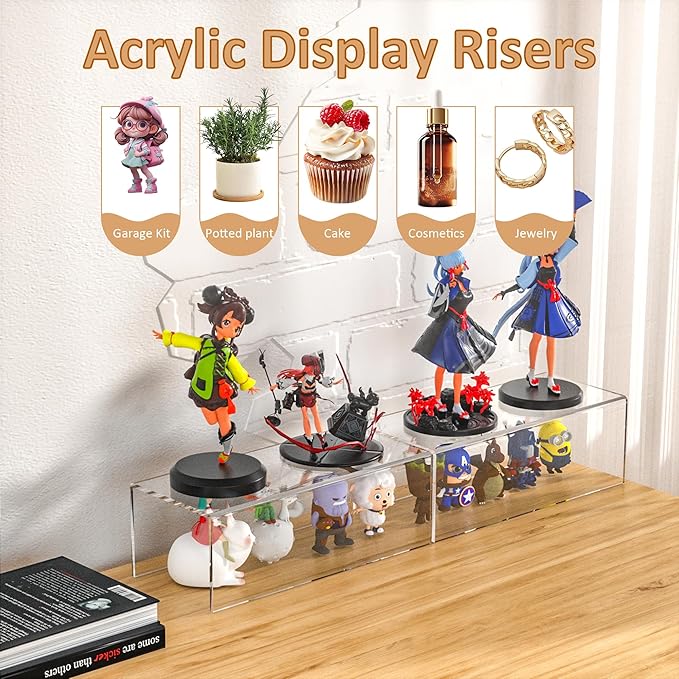Sezanrpt Acrylic Shelf Riser 12x5.1x4 pack of 2, Clear Acrylic Stand for Funko Pop, Collectibles, Brand Store, Home Storage Organizer, 12x5.1x4 Inch