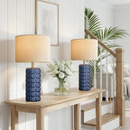 23" Modern Ceramic Table Lamps Set of 2 - Table Lamps for Living room, Farmhouse Bedside Night Stands Lamp for Bedroom, White Boho Nightstand Lamps Set of 2, Desk Lamp for End Table Home Decor(Blue)