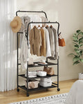 Clothes Racks for Hanging Clothes, Rolling Garment Rack, Clothing Rack with Wheels and Hooks, Double Rod Clothes Rack with Shelves, for Bedroom, Living Room, Laundry Room Black TYM07BB