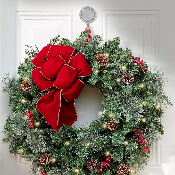 Haute Decor Attract® Pinch-Free Magnetic Wreath Hanger (Silver) - Set of 2 Magnets - for use on 1 Single-Pane Glass Door/Window or 2 Metal Doors/Surfaces