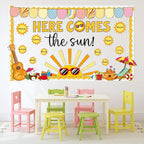 Summer Shine Bright Sun Bulletin Board Set Here Comes The Sun Paper Cutouts Classroom Decorations Tropical Beach Name Tags for Teacher Back to School Nursery Chalkboard Home Wall Door Decor Supplies