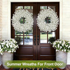 26 Inch Spring Wreaths for Front Door Large Easter Valentines Forsythia Floral Summer Spring Door Wreaths Outdoor All Season Spring Decorations for Home Porch Room Window Wall Farmhouse Decor(White-R)