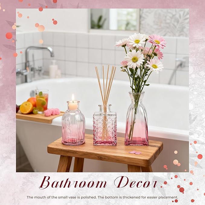 Der Rose Pink Vases Set of 12, Small Bud Vases for Flowers, Rustic Wedding Centerpieces and Home Decor