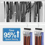 TOPIA HANGER 20 Hooks Belt Tie Hanger Space Saving for Closet, 2 IN 1 Belt Ties Racks Max 30 Belts with 30 Ties Capacity, Curved with Flat Hooks for Belts,Ties,Bras,Closet Organizers and Storage CT69B