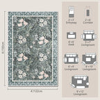 Vintage Floral with Ornate Border Washable 4x6 Area Rug, Soft Low Pile Carpet for Living Room, Dining Room Under Table, Bedroom | Non-Slip, Stain Resistant & Durable