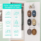 HapiRm Over Door Hat Rack - Wall Mounted Hat Organizer with 6 Hooks and Metal Basket Design, Baseball Cap Organizer Storage Holder Up to 32 Caps for Door, Bedroom, Closet (Sliver)