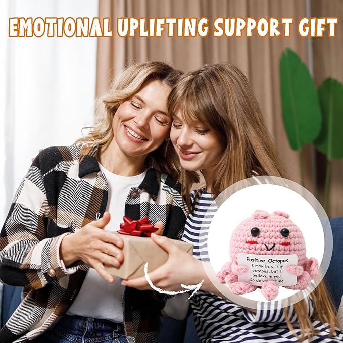 Funny Handmade Crochet Octopus for Women Men, Positive Emotional Support Octopus, Valentine's Day Gift, Birthday Basket Gift for Home Decorations