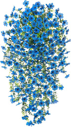 Artificial Hanging Flowers for Outdoors Faux Plants Spring Summer Decoration, 2 Pack Silk Colorful Daisy Realistic Fake Outdoor Flowers UV Resistant Porch Patio Window Yard Decor(Blue)