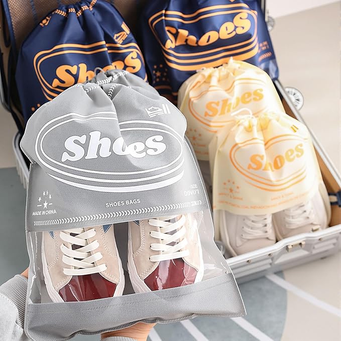6Pack Shoe Slots Organizer and 6Pcs Shoe Storage Bags Set, Adjustable Double Layer Stack Shoe Space Saver Holder, 50% Space-Saving White Plastic Thickening Shoe Rack for Closet Organization