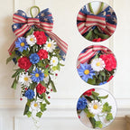 belot Patriotic Red White Blue Swag for Front Door, 20 Inch Patriotic American Memorial Day Floral Teardrop Swags, 4th of July Swag for Indoor Outdoor Farmhouse Decor